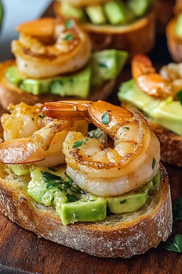 Garlic Shrimp Avocado Crostini
