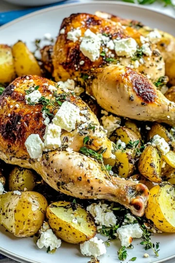 Roasted Chicken With Potatoes, Lemon, Herbs and Feta