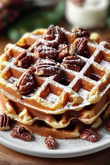 Christmas Gingerbread Waffles with Maple Pecan
