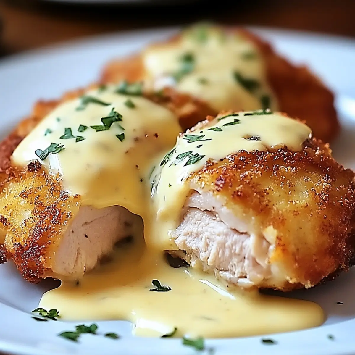 Chicken Cordon Bleu with Swiss Cheese Sauce