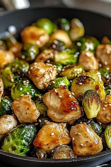 Honey Garlic Chicken and Brussels Sprouts Skillet