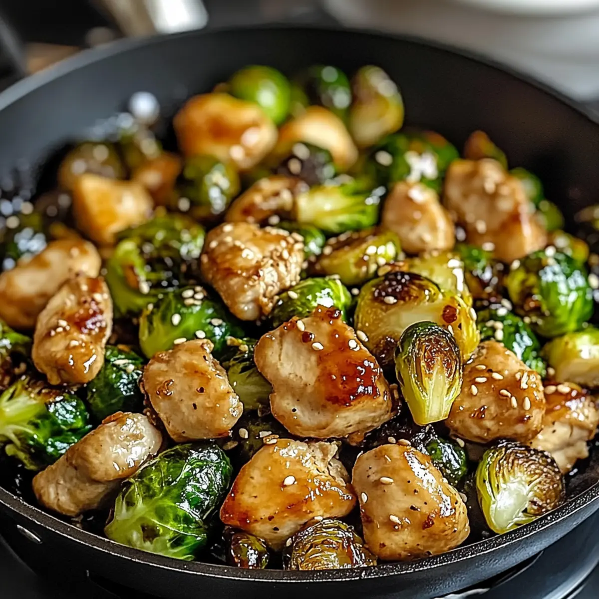 Honey Garlic Chicken and Brussels Sprouts Skillet