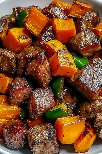 Steak Bites with Sweet Potatoes and Peppers