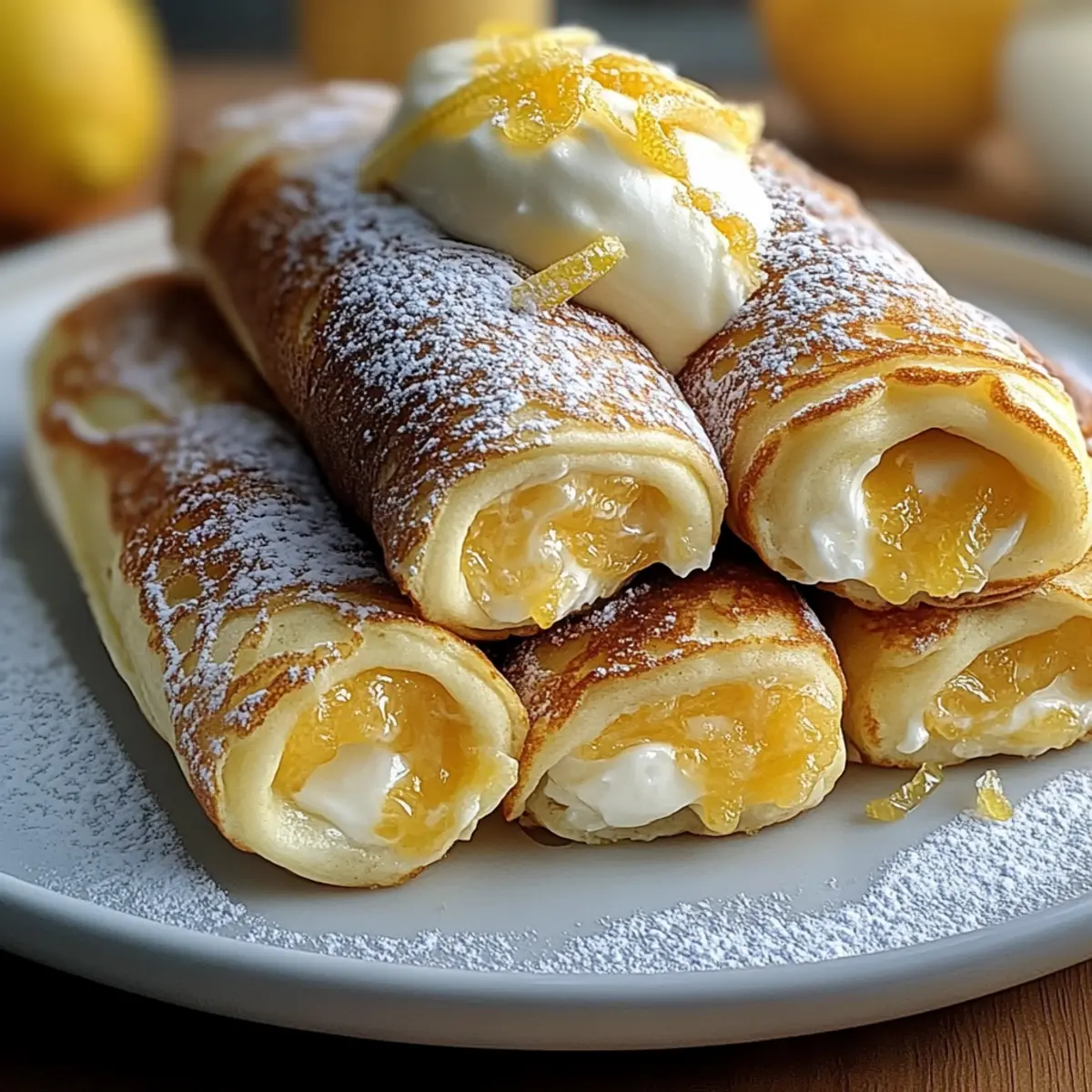 Lemon Cream Cheese Stuffed Pancake Rolls