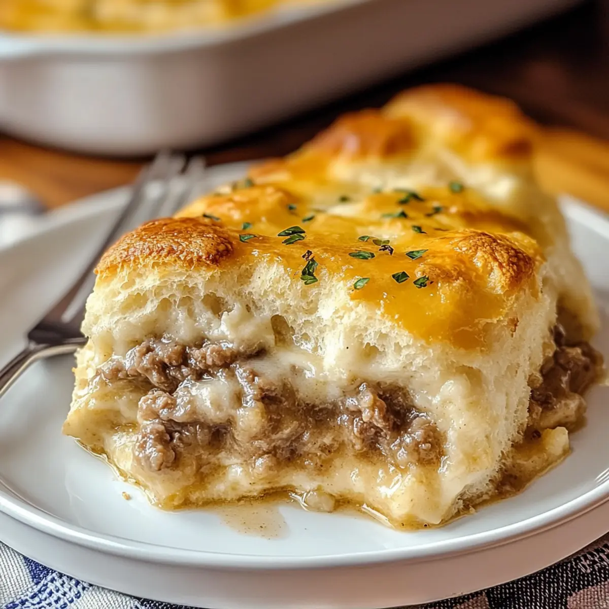 Beef Biscuits & Gravy Casserole