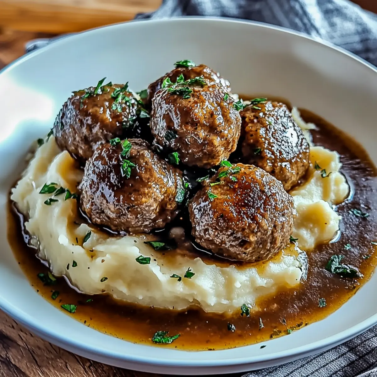 Salisbury Steak Meatballs with Garlic Herb Mashed Potatoes