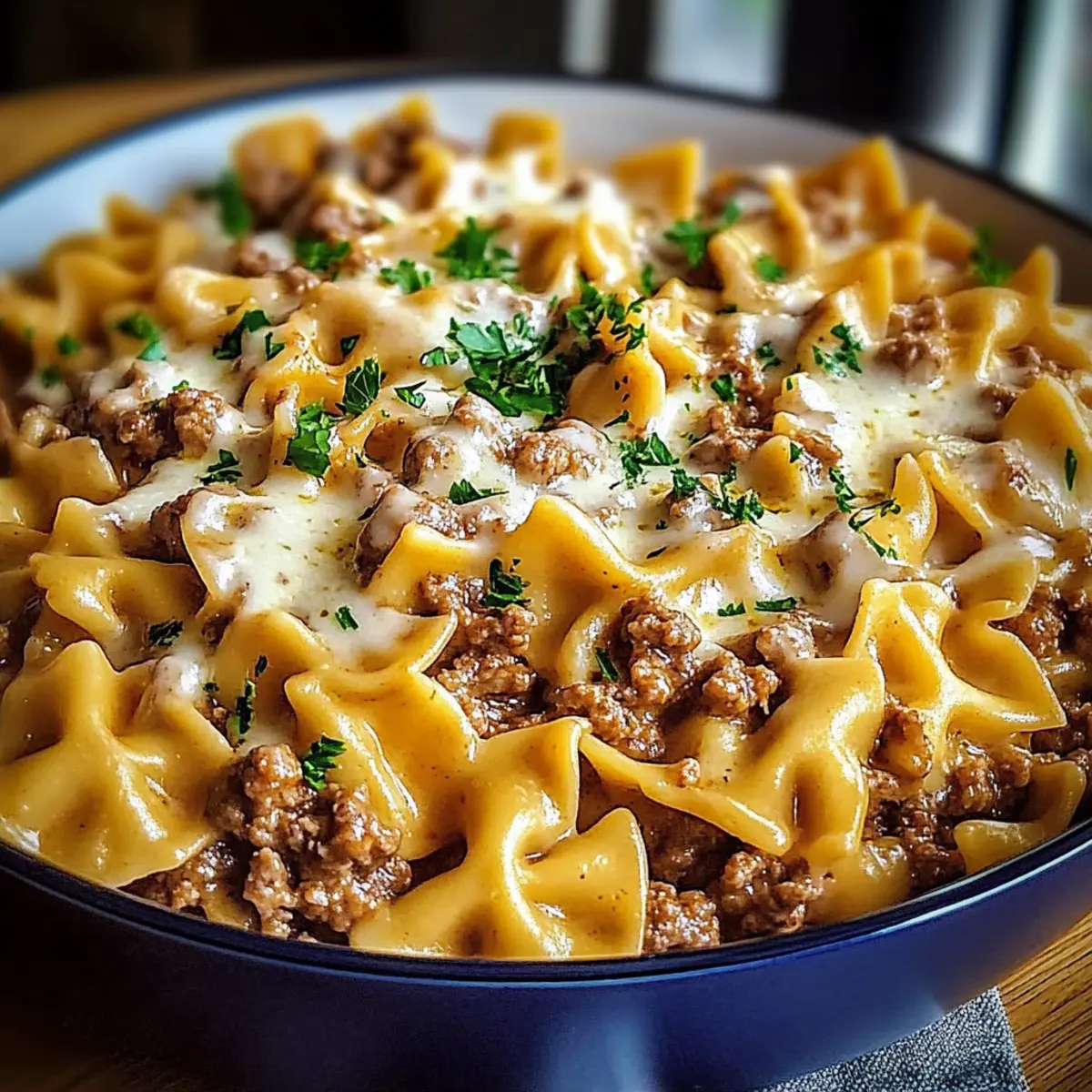 Cajun Cream Cheese Alfredo Bowties with Spiced Ground Beef
