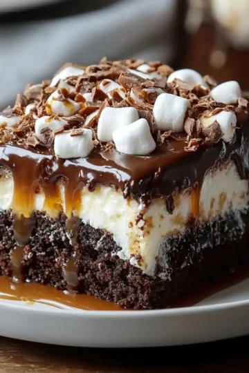 Chocolate Caramel Marshmallow Ooey Gooey Cake