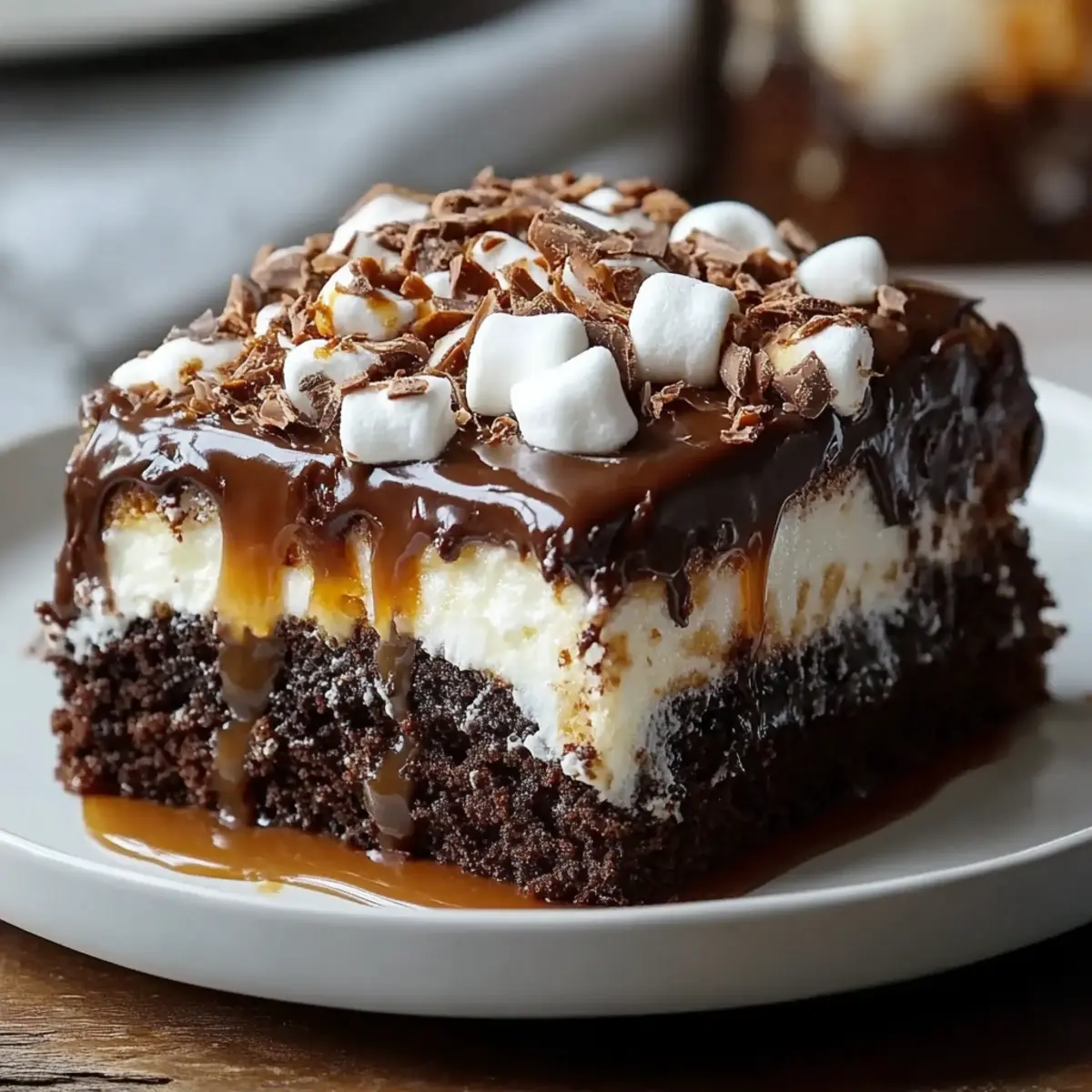 Chocolate Caramel Marshmallow Ooey Gooey Cake