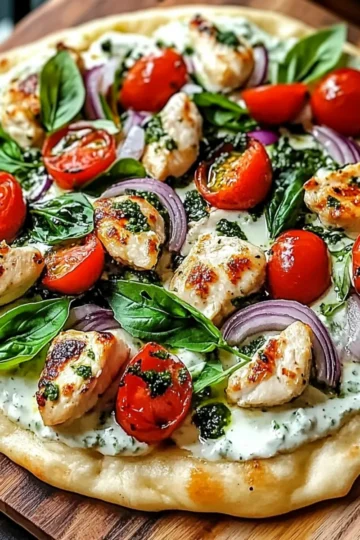 Tzatziki Chicken and Veggie Naan Pizza