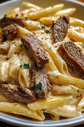 Creamy White Cheddar Cajun Steak Penne