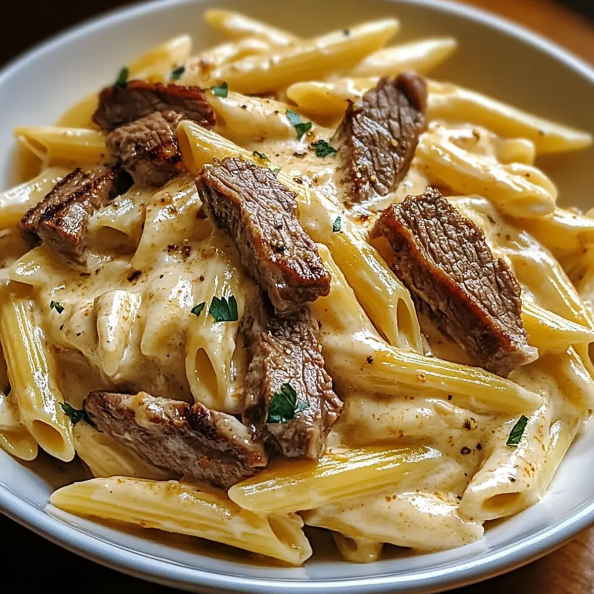 Creamy White Cheddar Cajun Steak Penne